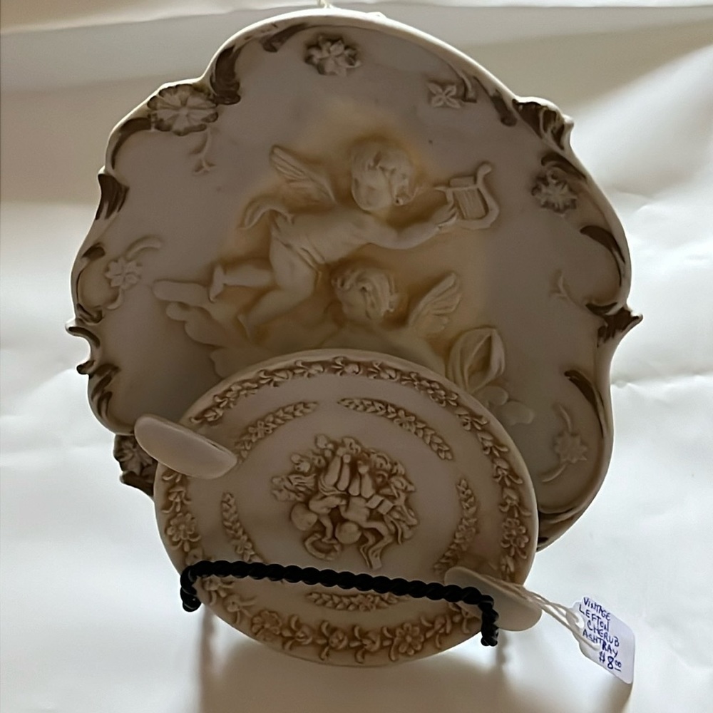 Vintage 1950’s Lefton Plaque and cherub ashtray